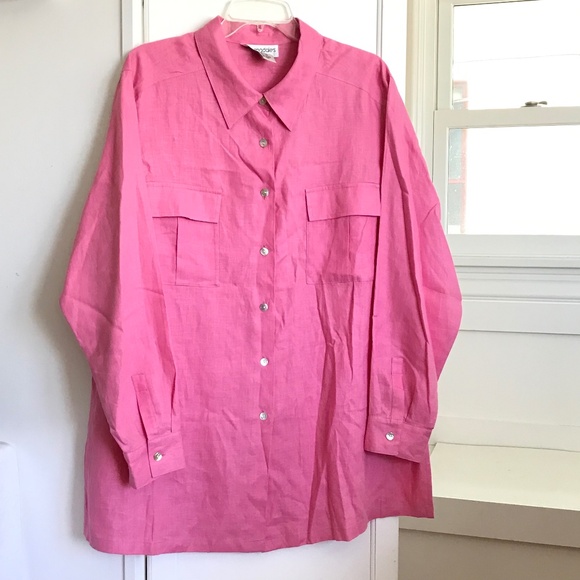 BLOOMINGDALE’S 100% Linen Tunic and Tank Set Blouse Pink Women’s Plus Size 2X - Picture 1 of 16